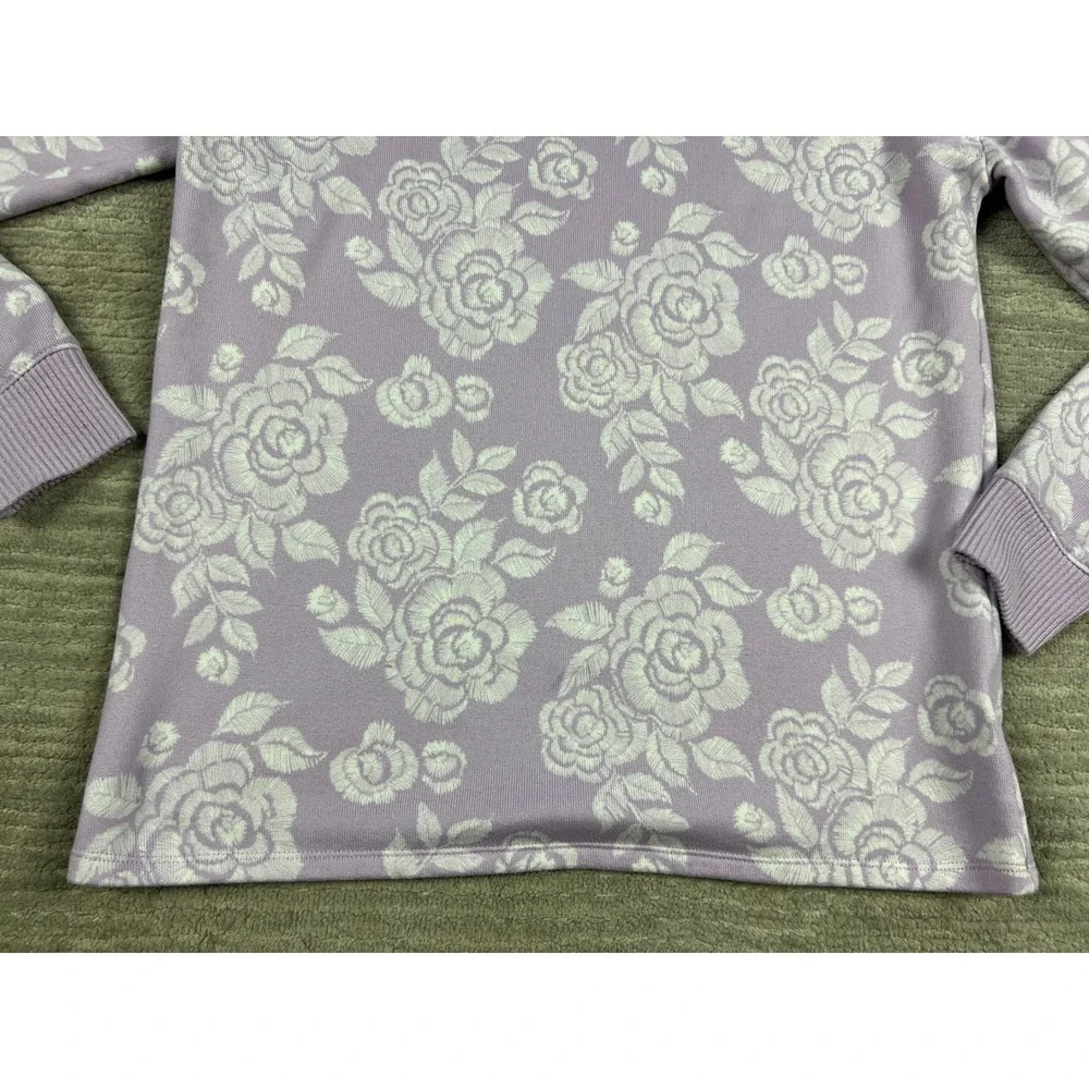 LC Lauren Conrad Sweatshirt Women Small Purple Floral Rose Sleepwear Top Relaxed